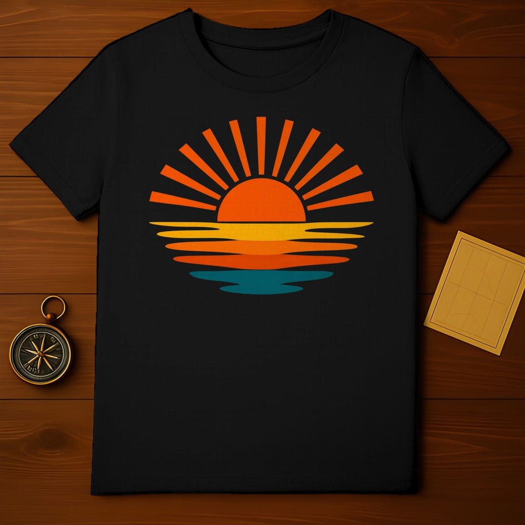 Retro Sunburst and Waves Sunset Graphic T-Shirt
