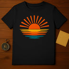 Retro Sunburst and Waves Sunset Graphic T-Shirt