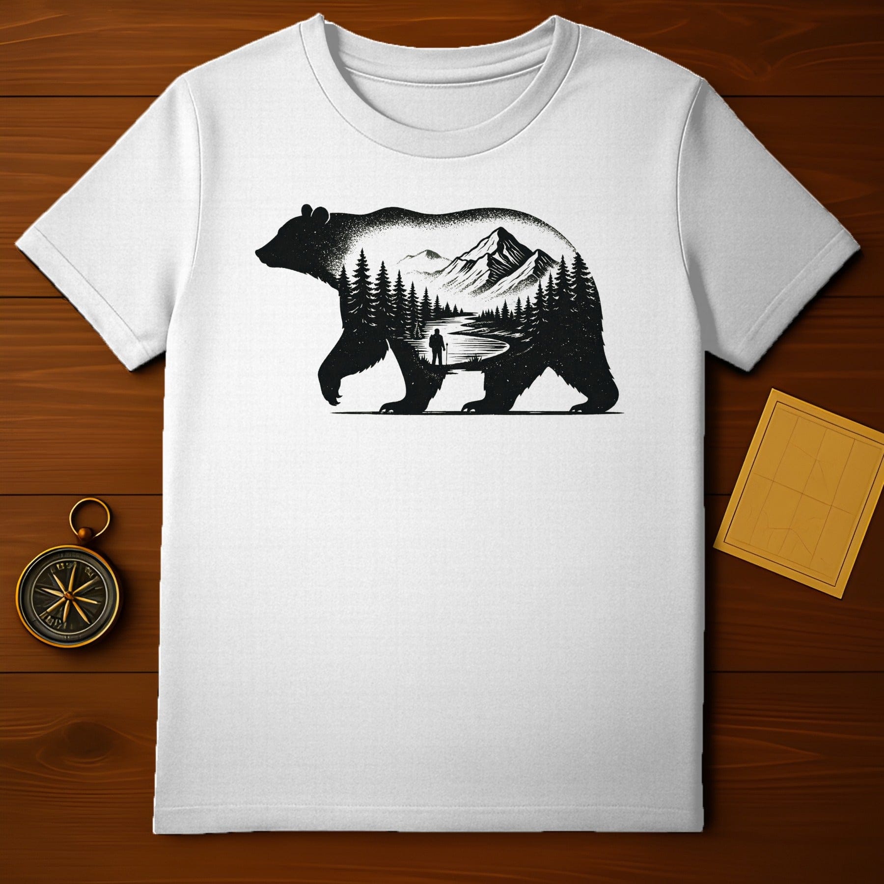 Bear With Nature Mountain Scene Graphic T-Shirt