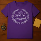 Purple Camping Design with Mountain Scene T-shirt