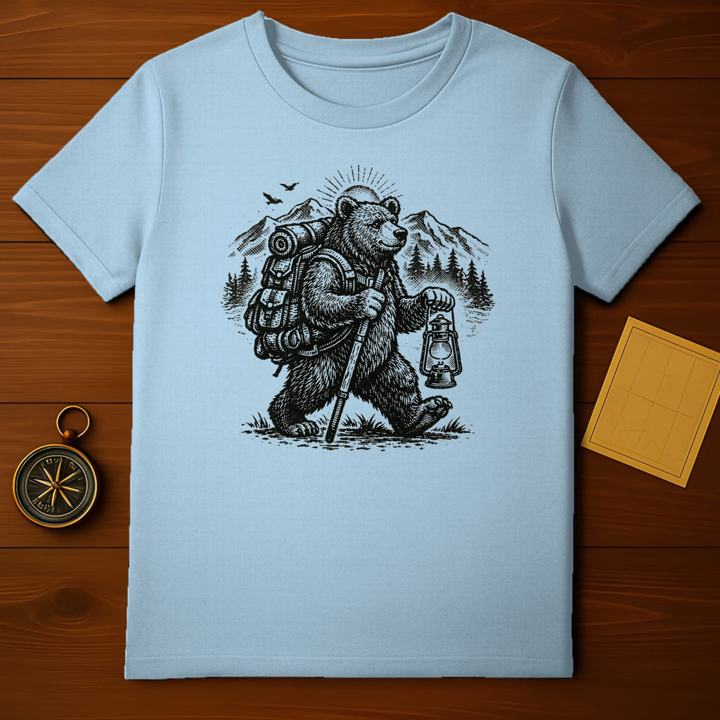 Hiking Bear with Lantern Vintage Design T-shirt