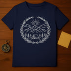 Mountain Camping Scene In Wreath Design T-Shirt
