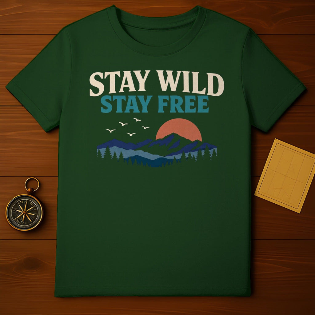Stay Wild Stay Free Mountains Sunset Birds T-shirt product type