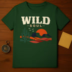WILD SOUL Desert Landscape Sunset Cacti Birds Green product type
wild soul
desert landscape
sunset graphic
cacti design
mountain view
birds flying
nature inspired
green apparel
adventure theme
outdoor style
bohemian spirit
western aesthetic
road trip
arizona scene
wanderlust
forest green
graphic print
unique design
retro style
outdoors explorer