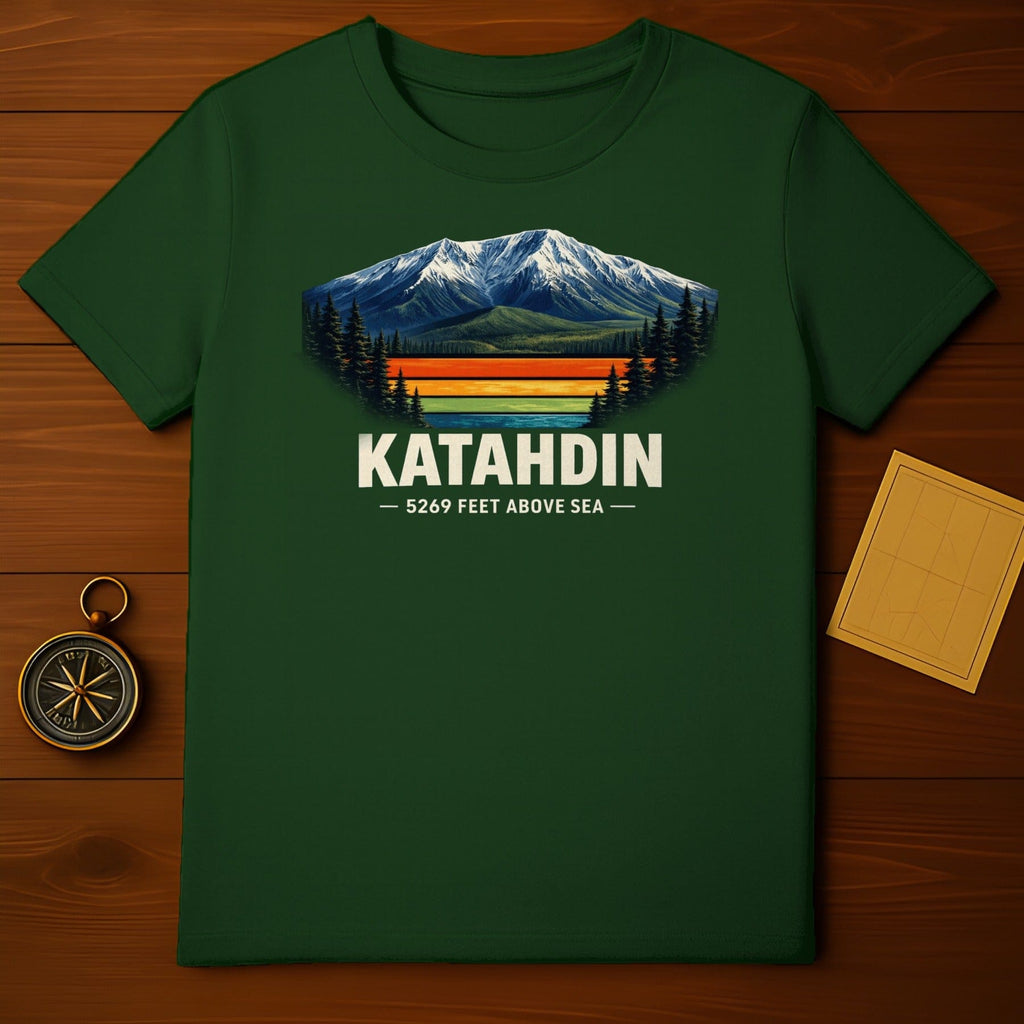 Katahdin 5269 Feet Above Sea Mountain Forest Scenic product type
Katahdin,Mountain,Forest,Nature,Outdoors,Adventure,Hiking,Camping,Maine,Appalachian Trail,Peak,Summit,Scenery,Landscape,Retro,Vintage,Wilderness,Elevation,Green Shirt,Travel