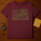 Vintage American Flag and Mountain Scene T-Shirt