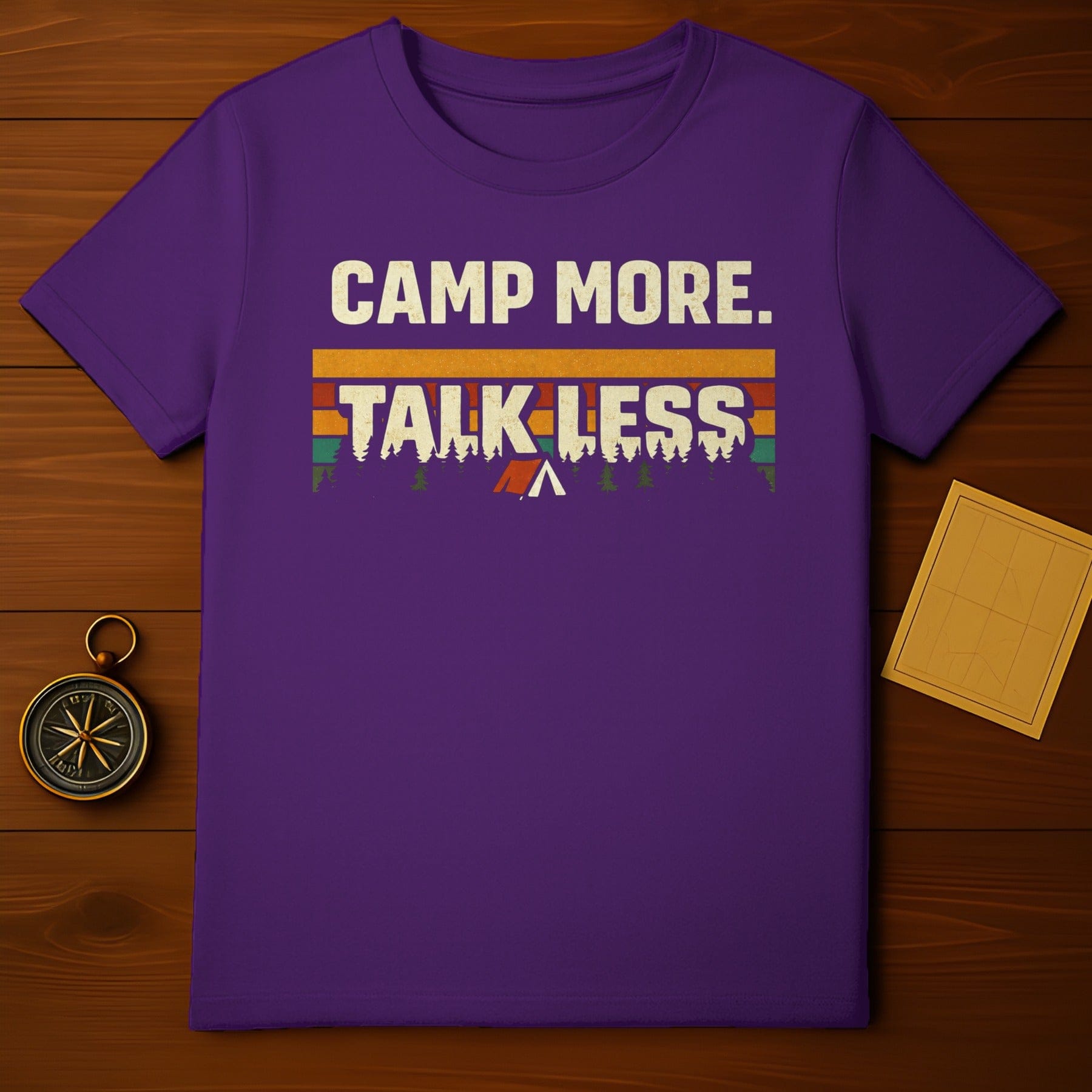 Camp More Talk Less Graphic T-shirt for Outdoor Enthusiasts