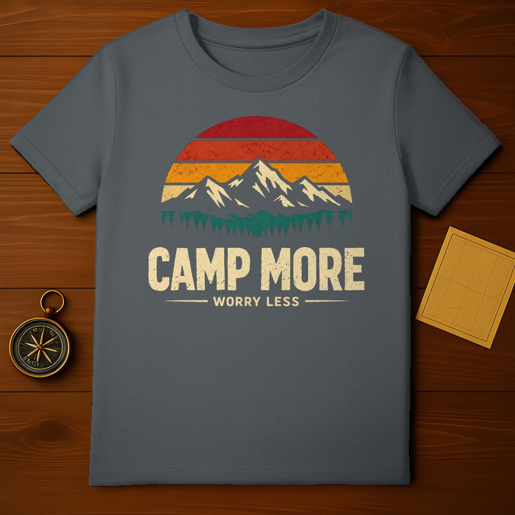CAMP MORE WORRY LESS Retro Sunset Mountains Trees product type