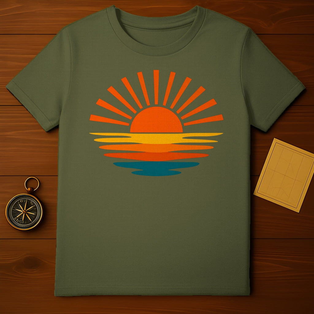 Vibrant Sunset Graphic Tee with Retro Style Design
