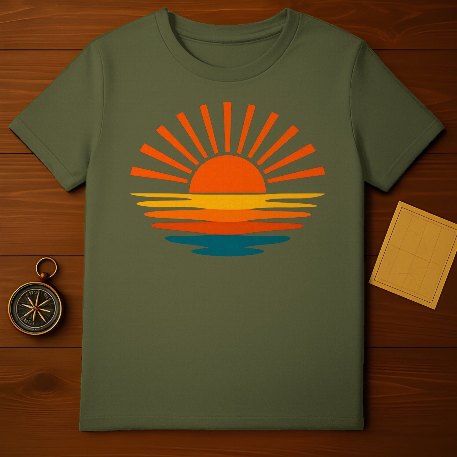 Vibrant Sunset Graphic Tee with Retro Style Design