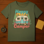 Happy Camper Graphic T-Shirt with Camper and Guitar Design