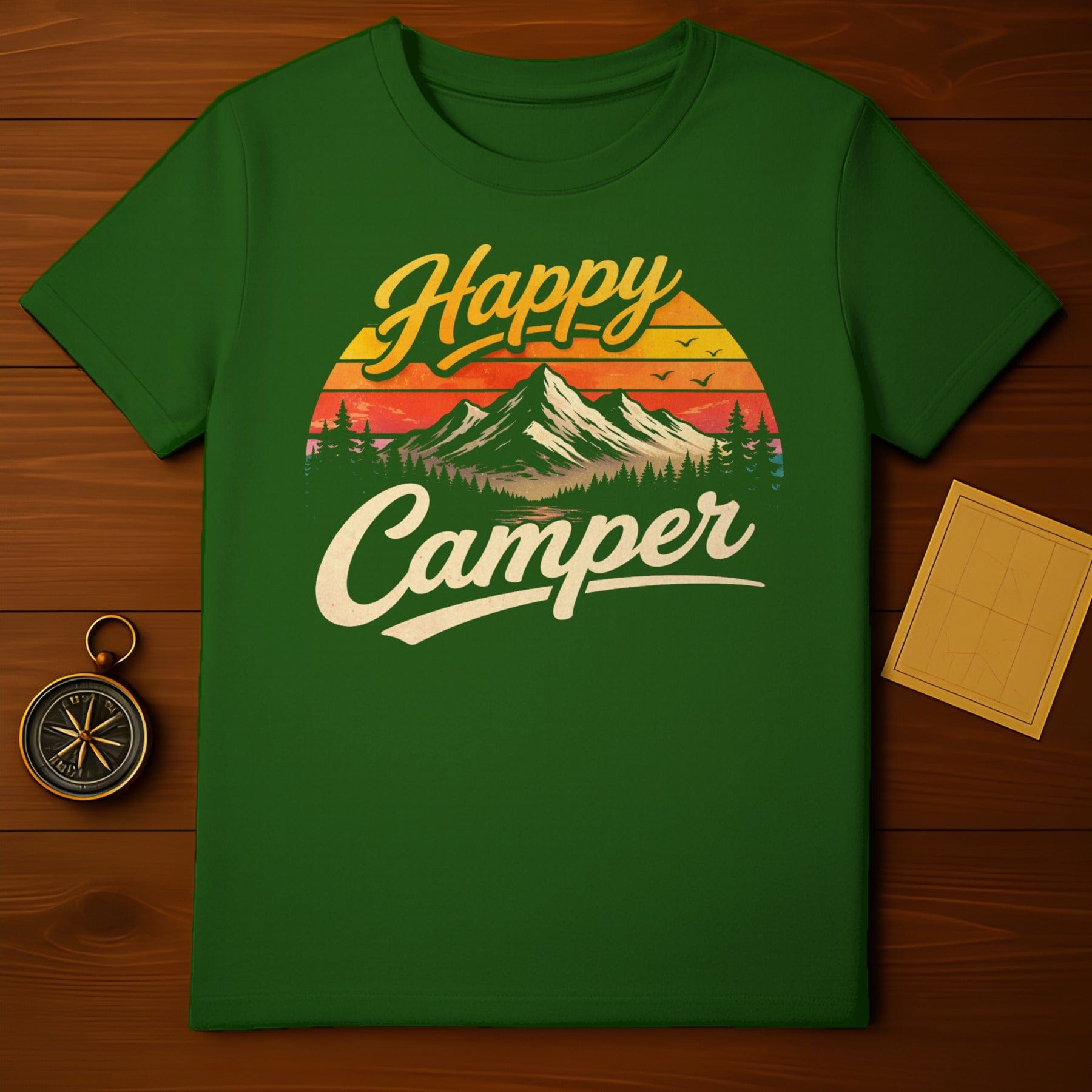 Happy Camper Mountain Sunset Graphic Tee Shirt