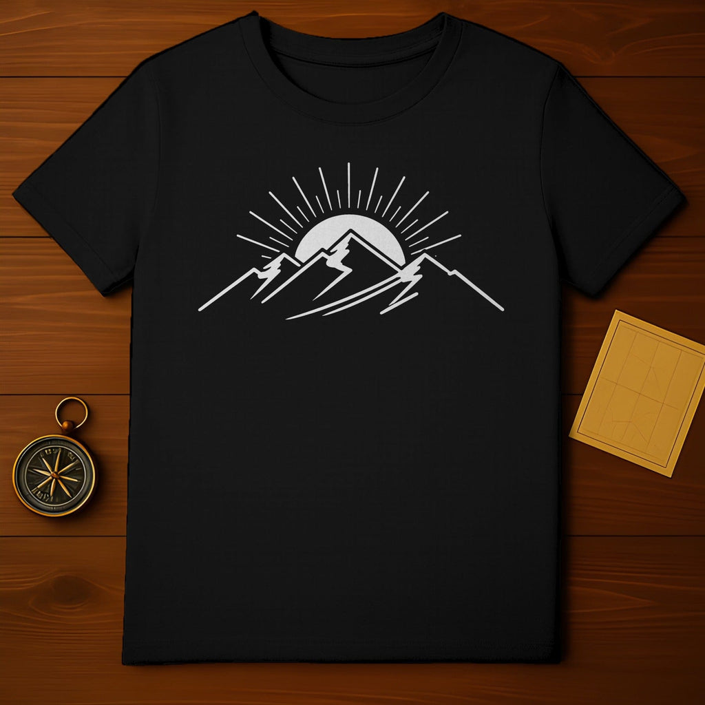 Mountain Sunrise Graphic Design Black Shirt