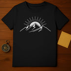 Mountain Sunrise Graphic Design Black Shirt
