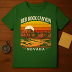 Red Rock Canyon Nevada Sunset Desert Mountains product type
T-Shirt, Tee, Apparel, Clothing, Shirt, Red Rock Canyon, Nevada, Desert, Mountains, Sunset, Landscape, Outdoors, Vintage Style, Retro Design, Travel, Souvenir, Graphic Tee, Nature, Adventure, Green Shirt
