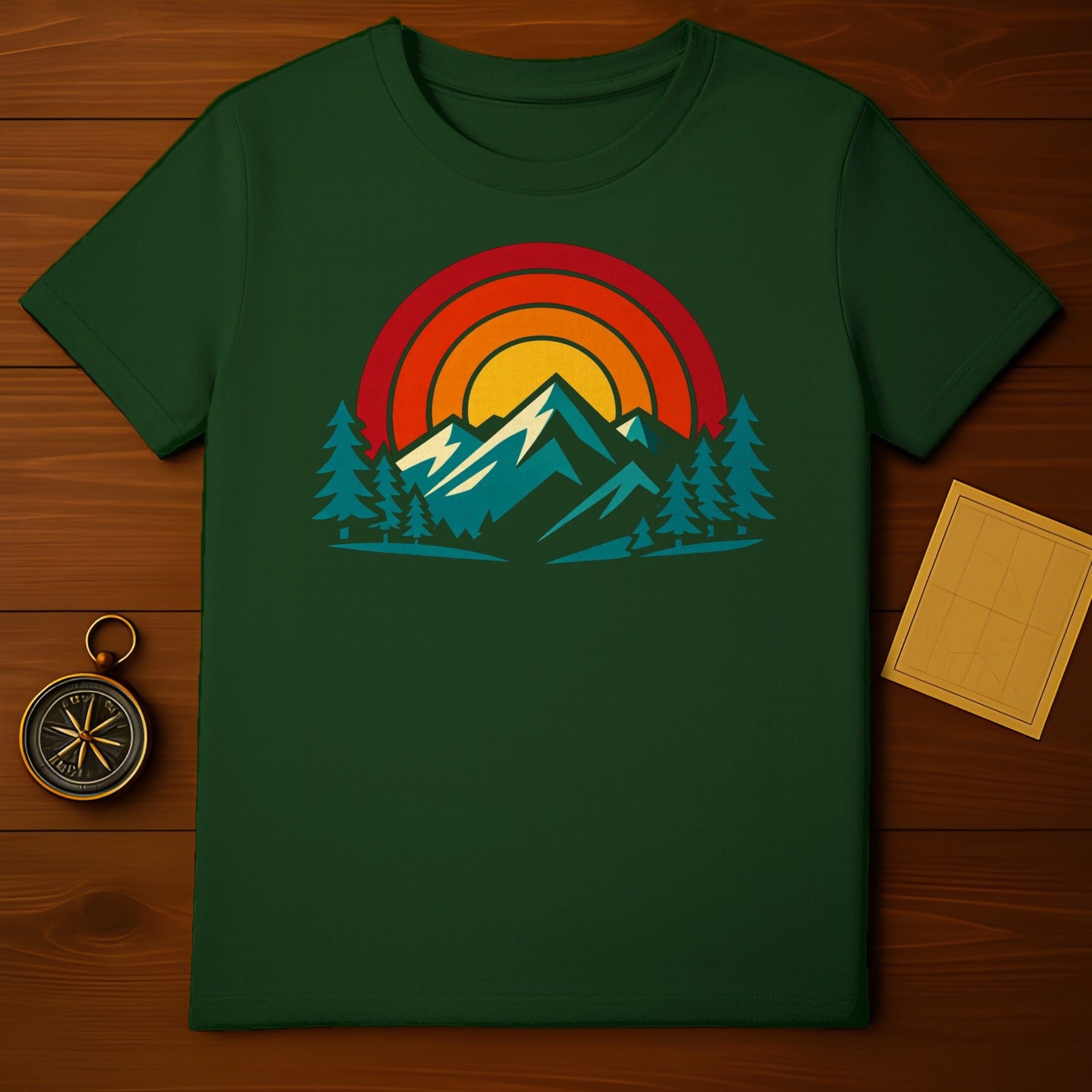 Retro Sunset Mountains Design Graphic T-Shirt