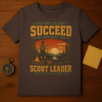 Brown t-shirt with "Scout Leader" design, showing a scout looking at a sunset.