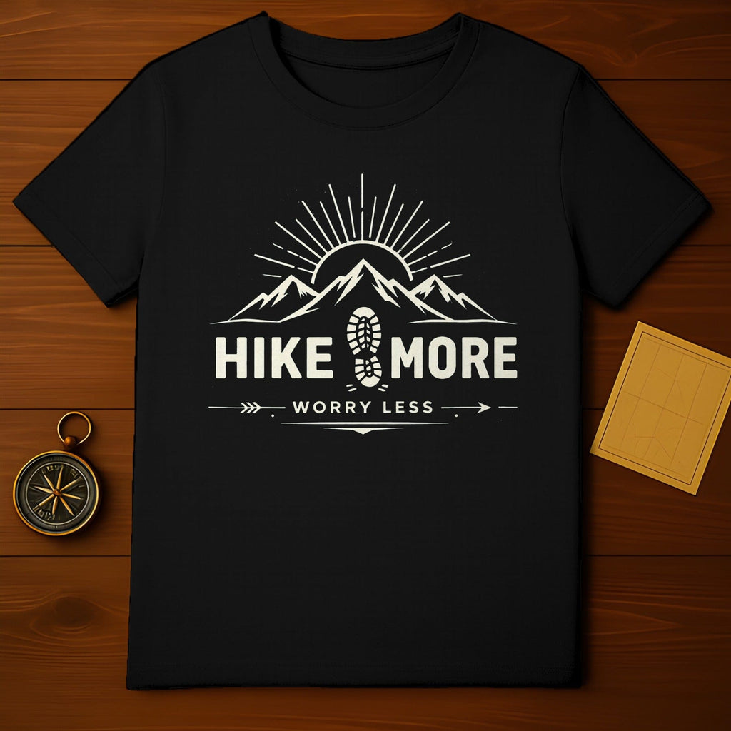 Hike More Worry Less Graphic Tee Mountain Design
