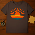 Retro Sunset Graphic on Brown T-Shirt Product