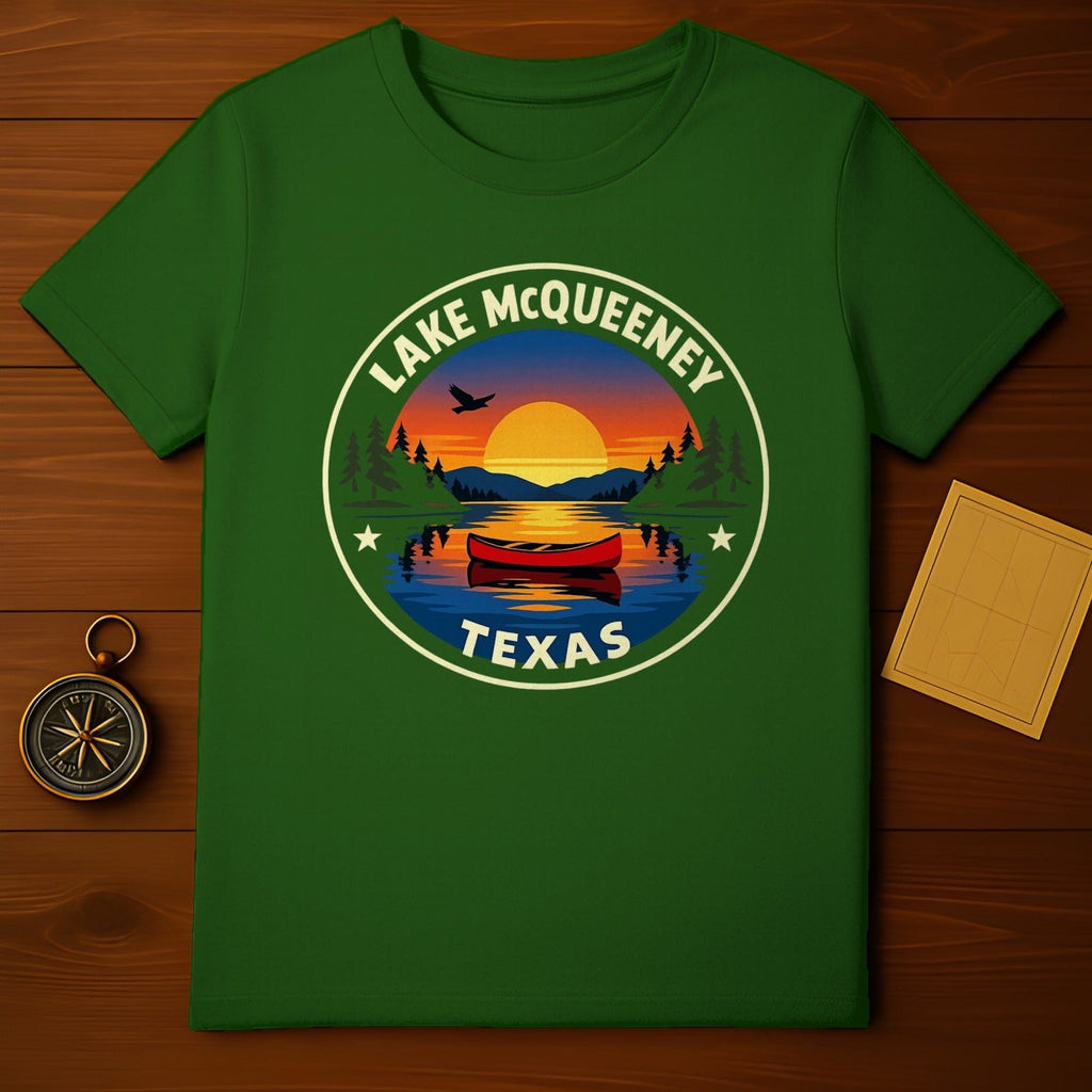 Lake McQueeney Texas Scenic Canoe Lake Sunset product type
Lake McQueeney, Texas Lake, Canoeing, Sunset Scene, Nature Graphic, Outdoor Adventure, Travel Souvenir, Texas Travel, Lake Life, Water Sports, Pine Trees, Mountain View, Bird Silhouette, Camping Trip, Holiday Gear, Summer Fun, Relaxation, Water Reflection, Scenic Design, Green Shirt