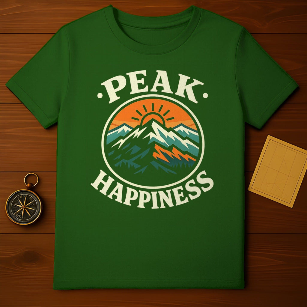 Peak Happiness Mountain Sunset Design T-Shirt