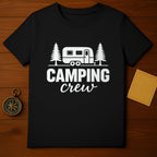 Camping Crew T-Shirt with Camper and Pine Trees Design