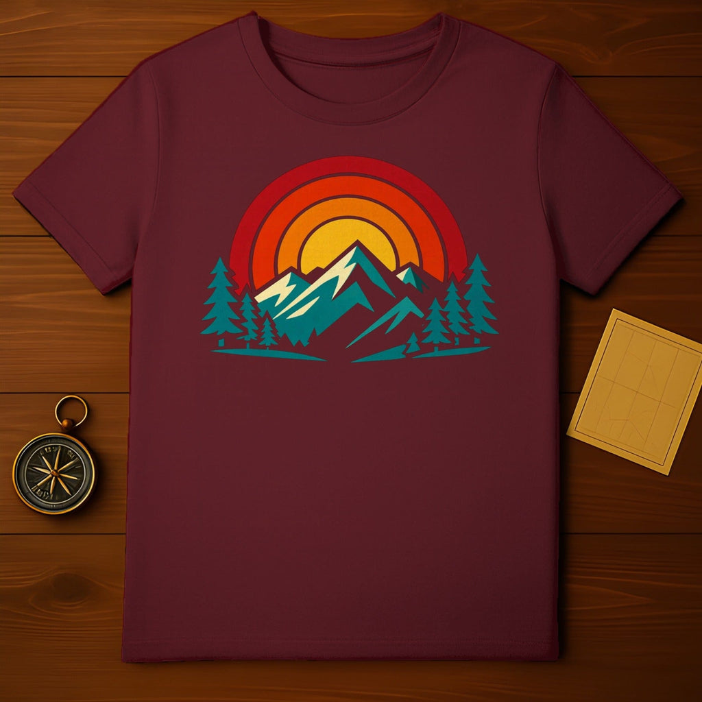 Retro Mountain Sunset Graphic T-Shirt Outdoor Design