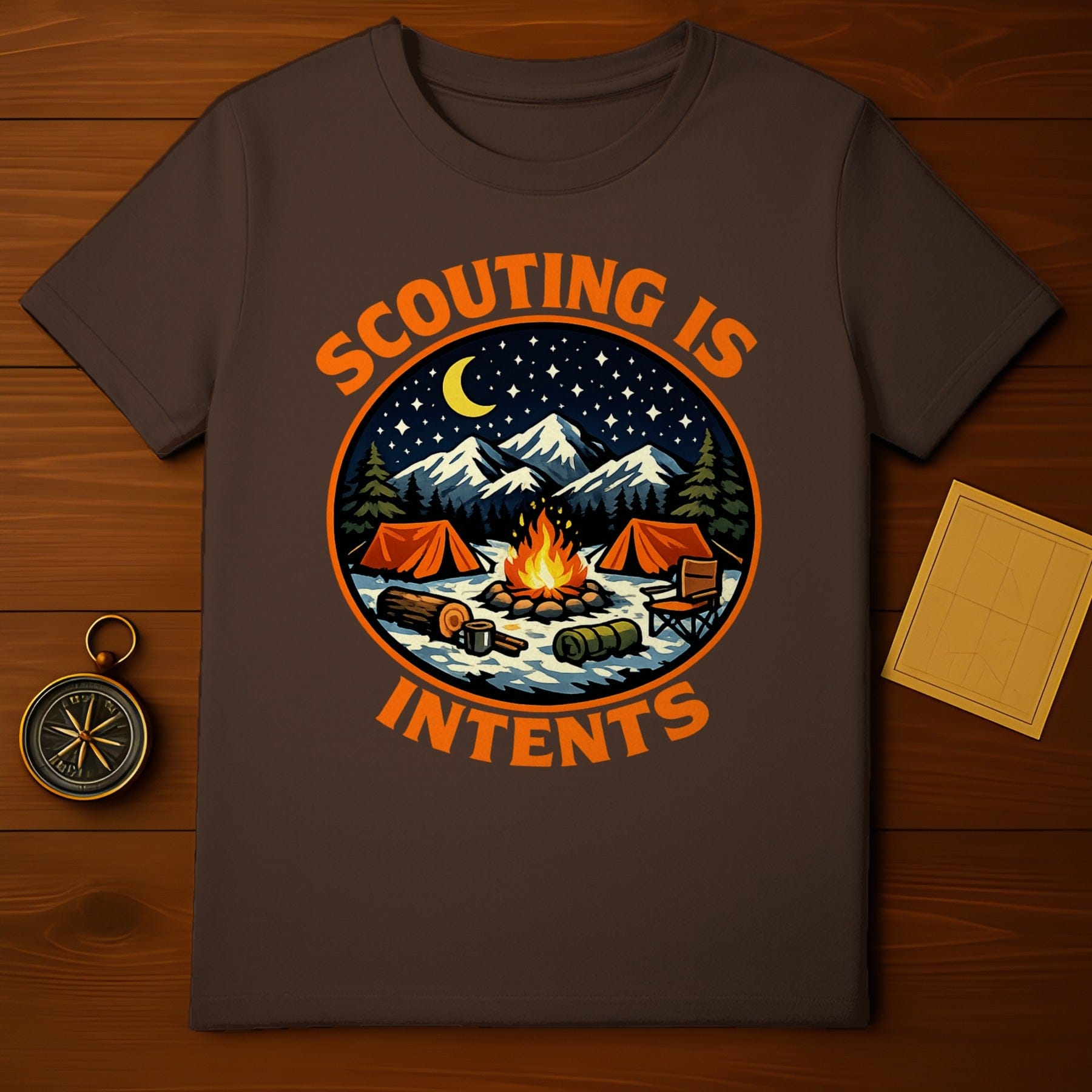 Scouting Is Intents Campfire Mountain Scene T-shirt
