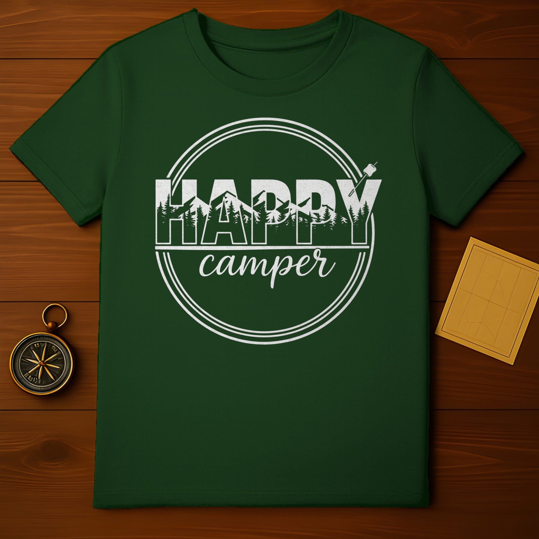 Happy Camper Graphic Design Green T-shirt Product