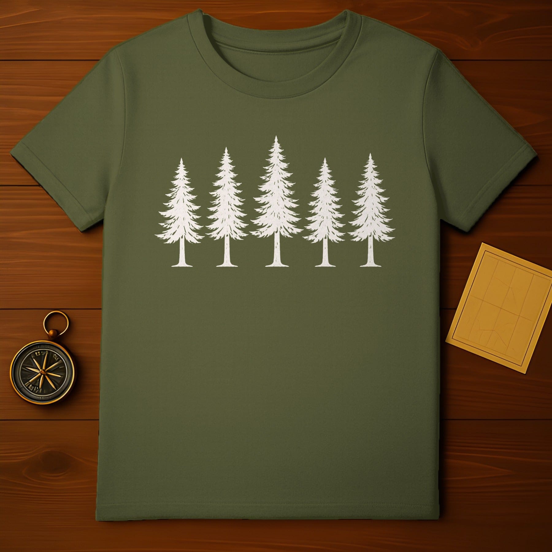 Green T-Shirt with White Tree Graphic Design Shirt