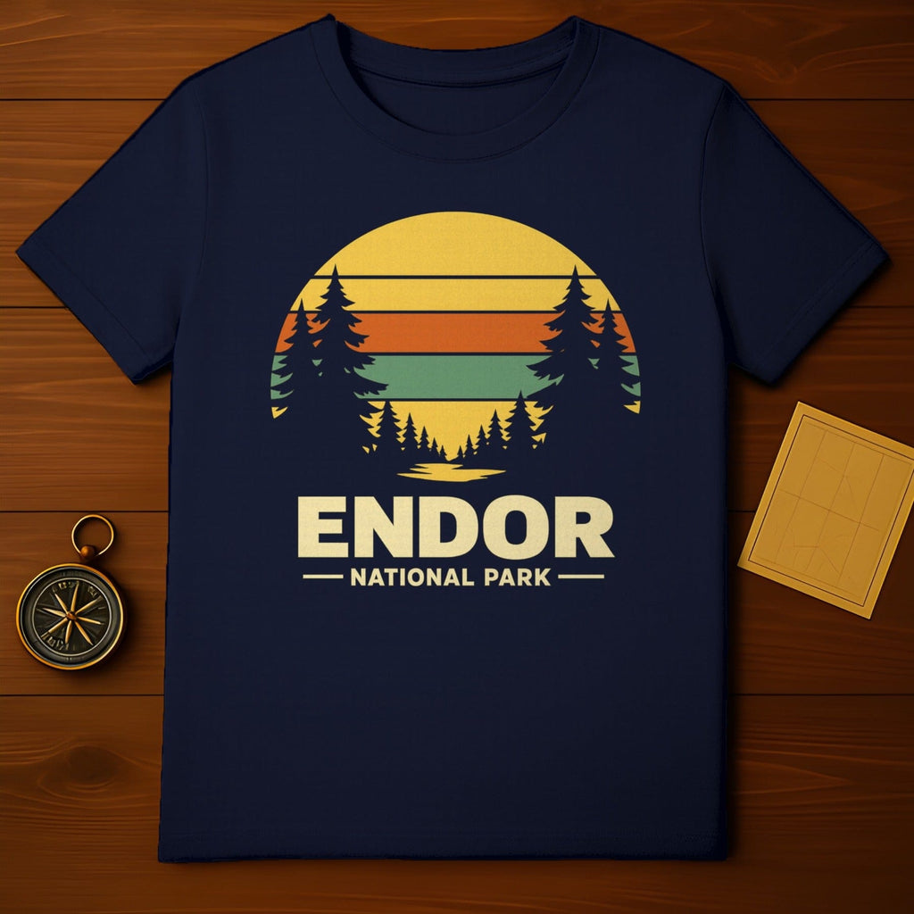ENDOR NATIONAL PARK Retro Sunset Forest Trees product type
Endor
National Park
Retro Design
Sunset Graphic
Forest Scene
Pine Trees
Star Wars
Sci-Fi Fan
Nature Lover
Outdoor Adventure
Vintage Style
Graphic Tee
Blue Shirt
Fictional Planet
Moon Scene
Geologic Park
Ranger Style
Park Ranger
Travel Apparel
Space Saga