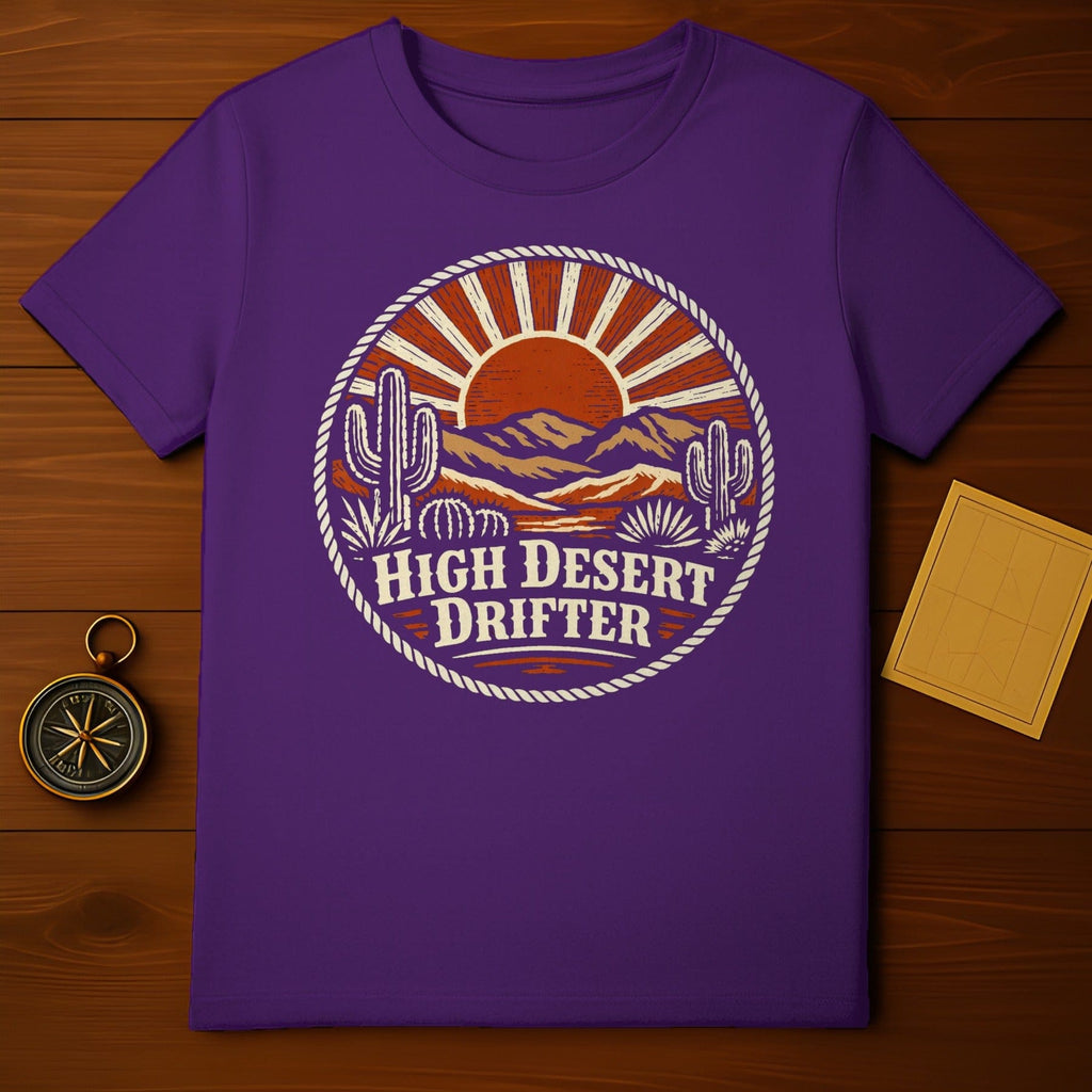 High Desert Drifter Purple Cacti Sun Mountain product type
Desert
Drifter
Cacti
Cactus
Sun
Mountains
Nature
Outdoors
Adventure
Wanderlust
Purple
Graphic Tee
Vintage Style
Retro
Western
Southwest
Landscape
High Desert
Sunset
Horizon