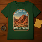 Green t-shirt with Red Rock Canyon, Las Vegas, Nevada design.
