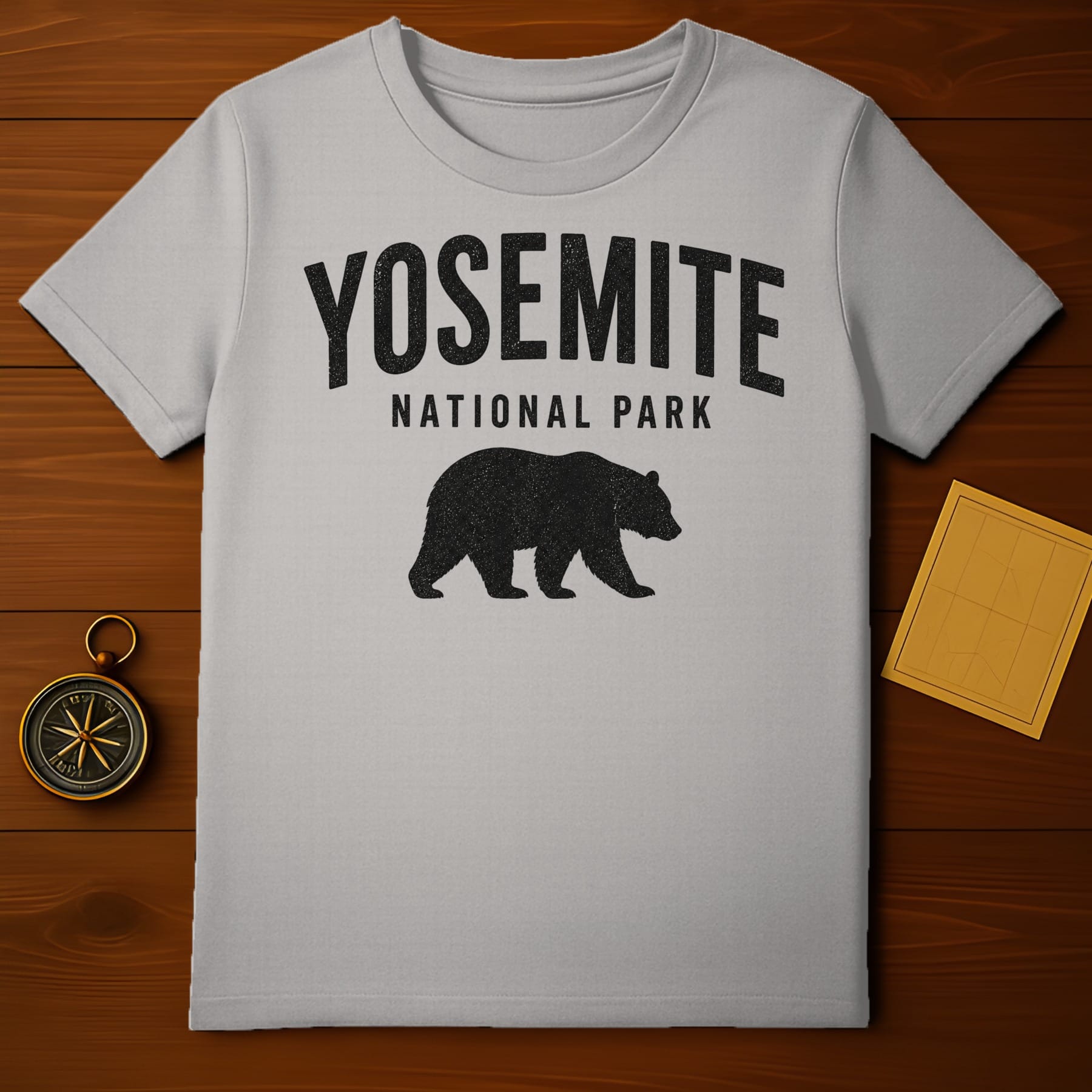 Gray t-shirt with "Yosemite National Park" and a bear silhouette.