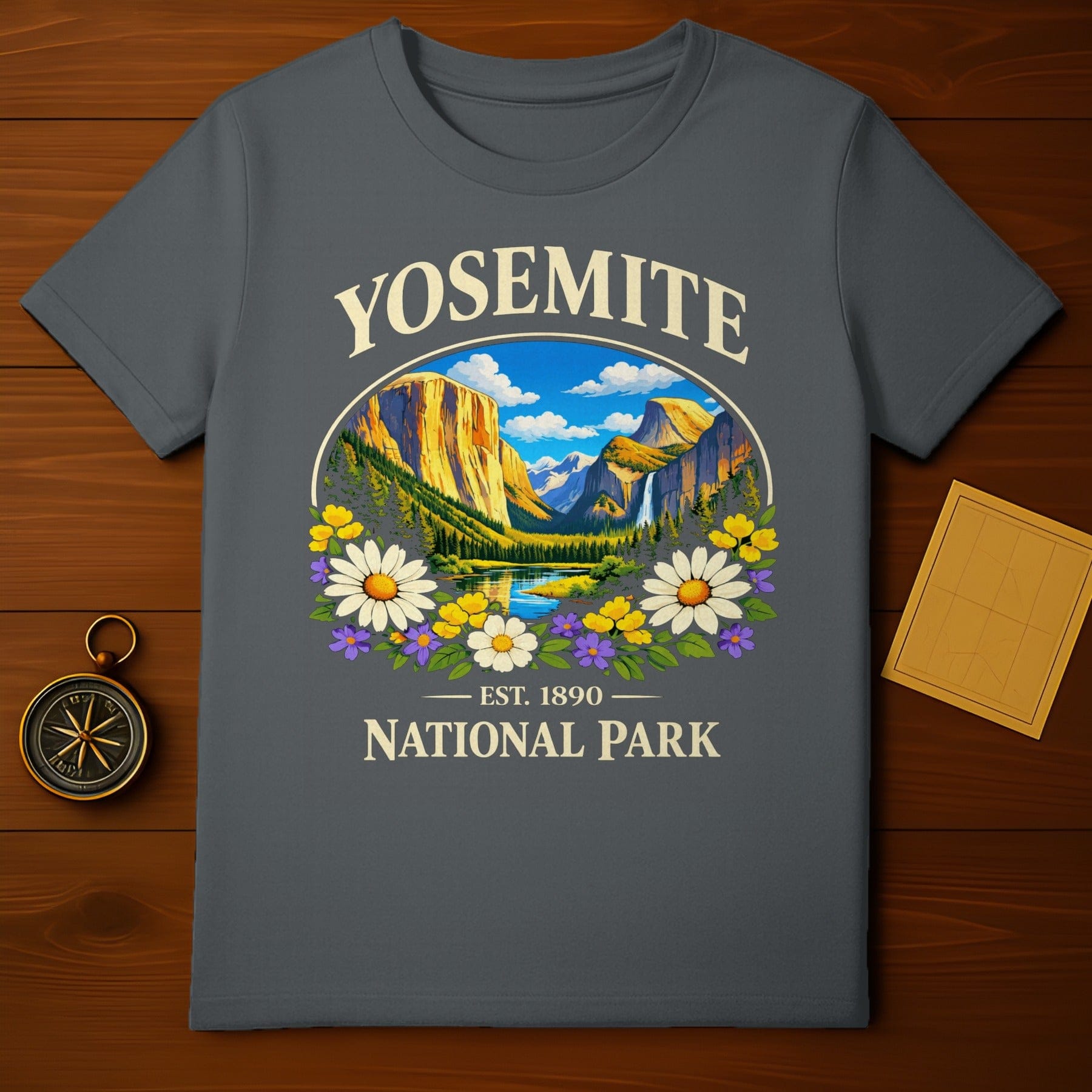 Yosemite National Park Est 1890 Floral Scene product type
Yosemite,National Park,California Park,Est 1890,Mountain Landscape,Nature Scene,Valley View,Waterfall Design,Lake Reflection,Forest Trees,Floral Print,Daisy Flowers,Outdoor Adventure,Hiking Lover,Travel Souvenir,Scenic Beauty,Vintage Style,Park Life,US Park,Wildflowers