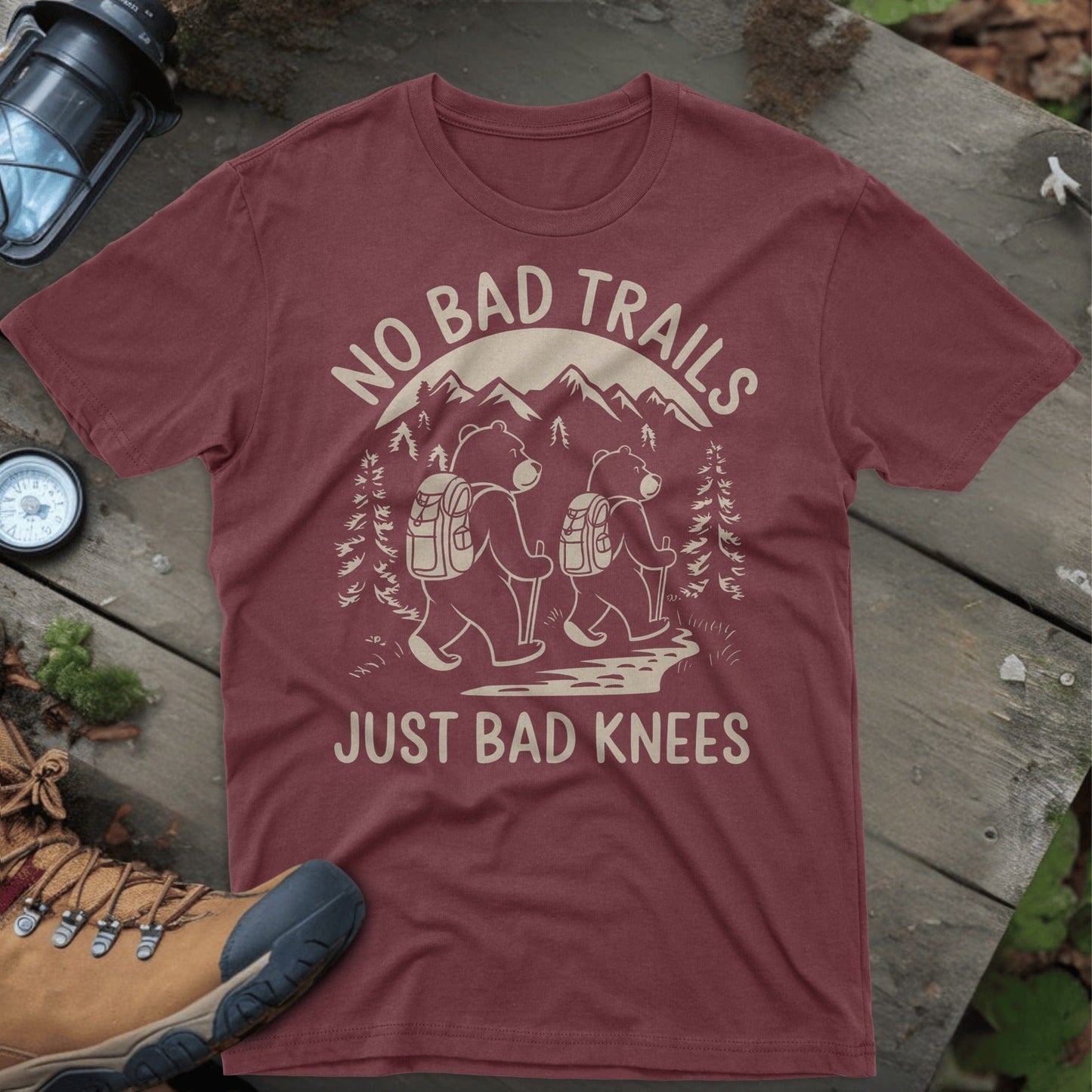 No Bad Trails Just Bad Knees Hiking T-Shirt product type