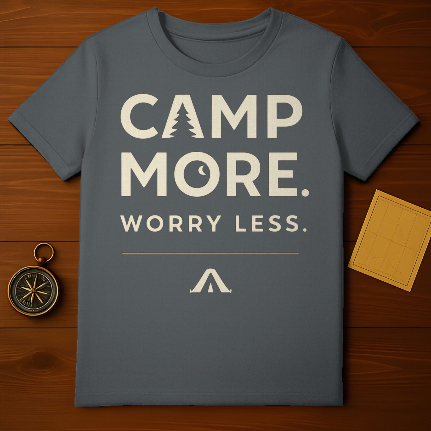 Camp More Worry Less Graphic Tee for Outdoor Enthusiasts