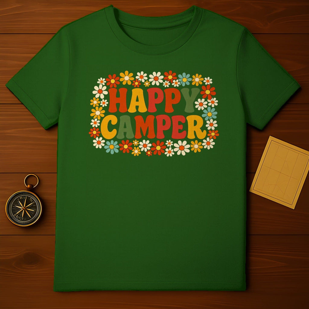 Happy Camper Colorful Flower Power Graphic Tee product type
Happy Camper, Camper Tee, Camping Shirt, Outdoor Apparel, Adventure Top, Retro Design, Vintage Style, Flower Power, Floral Graphic, Daisy Print, Nature Lover, Forest Green, Green T-Shirt, Summer Vibe, Festival Wear, Travel Shirt, Exploration Gear, Hippie Style, Fun Shirt, Unique Design
