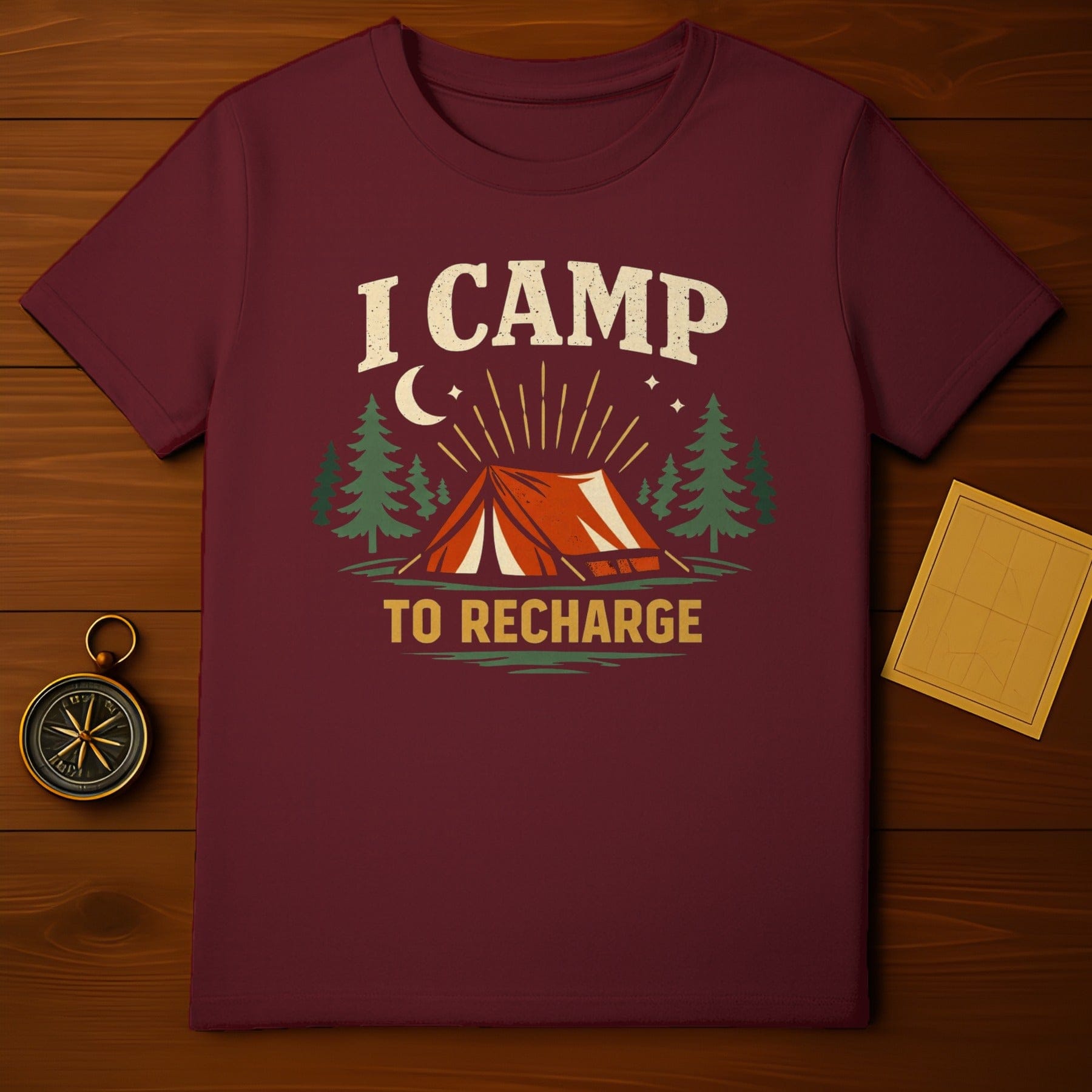 I CAMP TO RECHARGE forest moon stars tent graphic product type