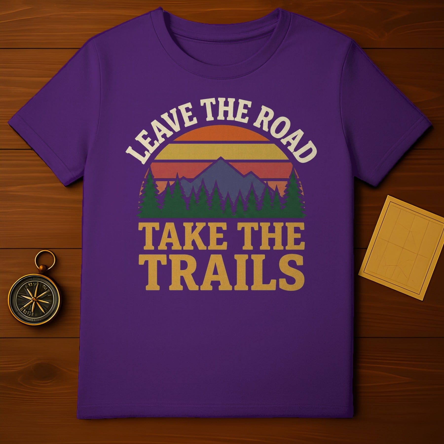 LEAVE THE ROAD TAKE THE TRAILS Mountain Sunset product type
T-Shirt, Purple, Mountain, Trails, Road, Leave, Take, Sunset, Nature, Adventure, Outdoors, Hiking, Camping, Travel, Graphic, Design, Forest, Trees, Landscape, Retro