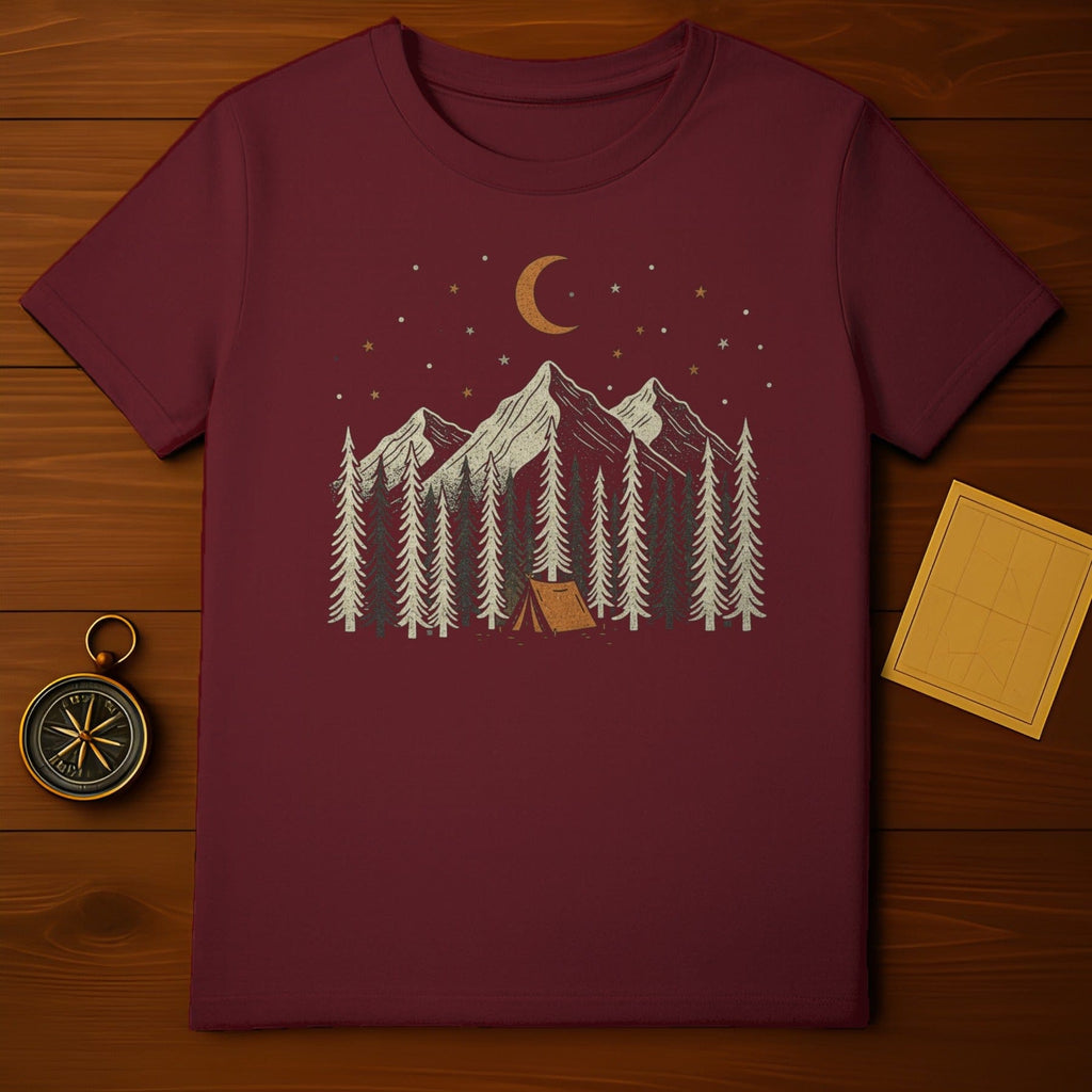 Moonlit Mountain Camping Scene T-Shirt Product