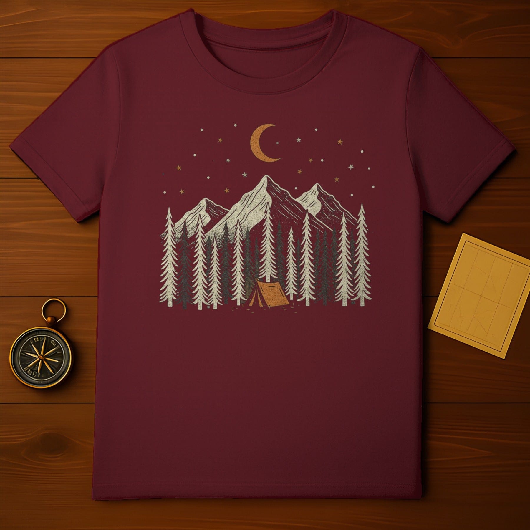 Moonlit Mountain Camping Scene T-Shirt Product
