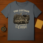 Dark t-shirt with "The Cottage Est. 2017 I'm coming to the Cottage" and a cabin scene.