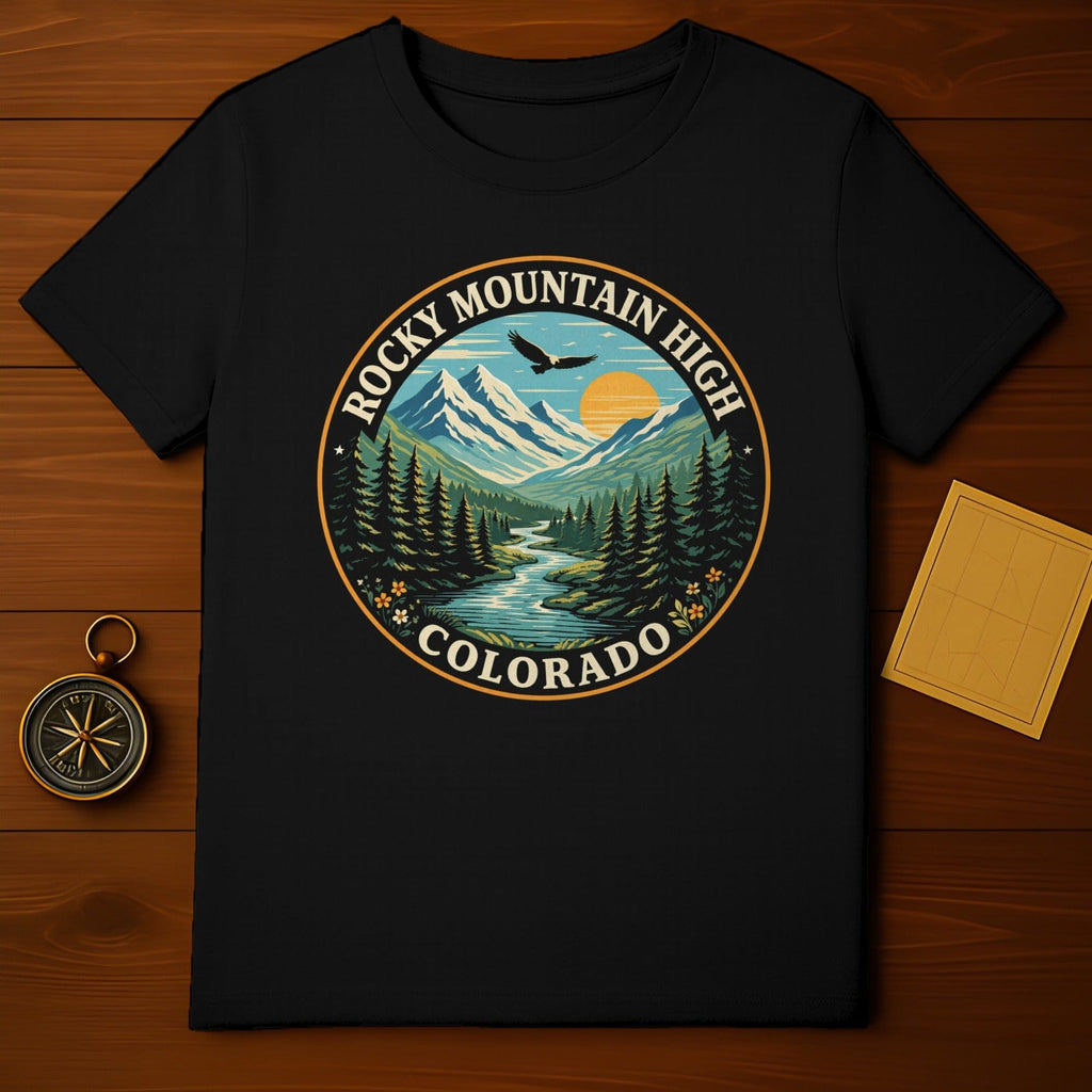 Rocky Mountain High Colorado Eagle Sun River Tree t-shirt
Rocky Mountain High Colorado t-shirt
Colorado landscape shirt
Mountain range design
Eagle graphic tee
Nature lover apparel
Outdoor adventure shirt
Forest scenery print
River view clothing
Sunrise mountain shirt
Travel souvenir Colorado
Colorado pride wear
Vintage style tee
Retro nature design
Hiking trip shirt
Wildlife art shirt
National park style
Scenic Colorado shirt
Adventure graphic
Mountain lover gift
USA state apparel