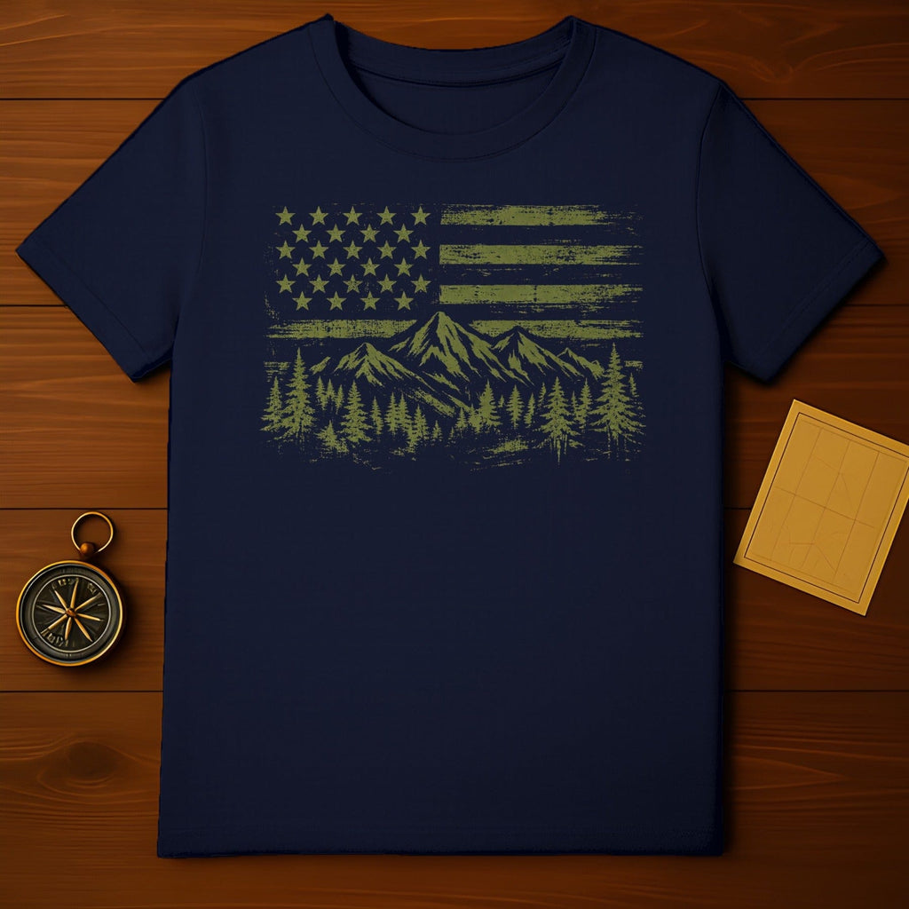 American Flag and Mountains Graphic T-Shirt