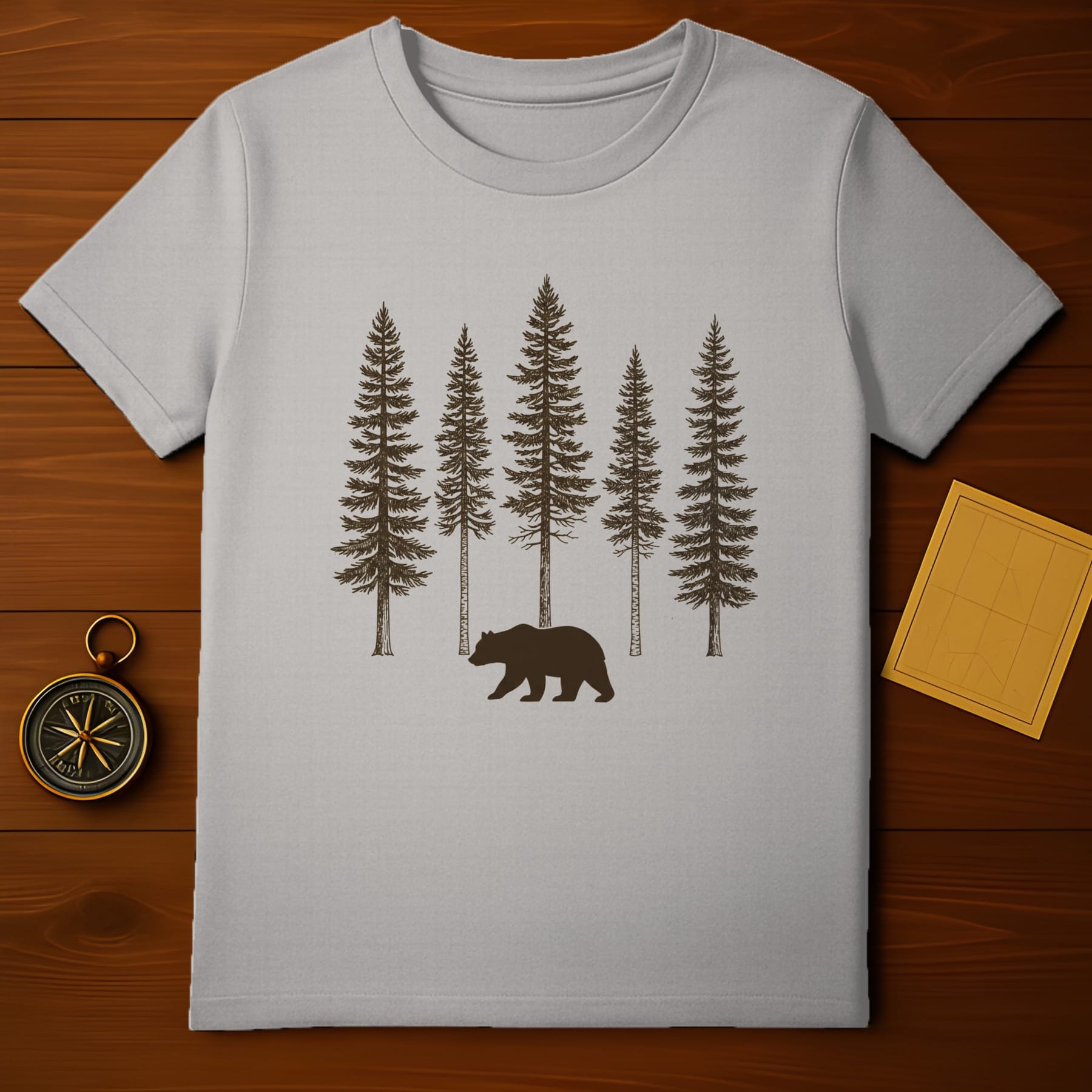 Bear and Pine Trees Design Hiking Adventure T-shirt