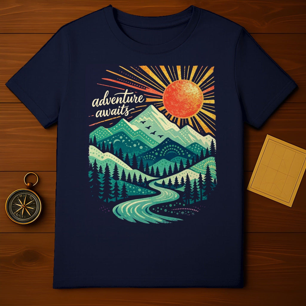 Adventure Awaits Sun and Mountain Design Shirt