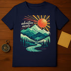 Adventure Awaits Sun and Mountain Design Shirt