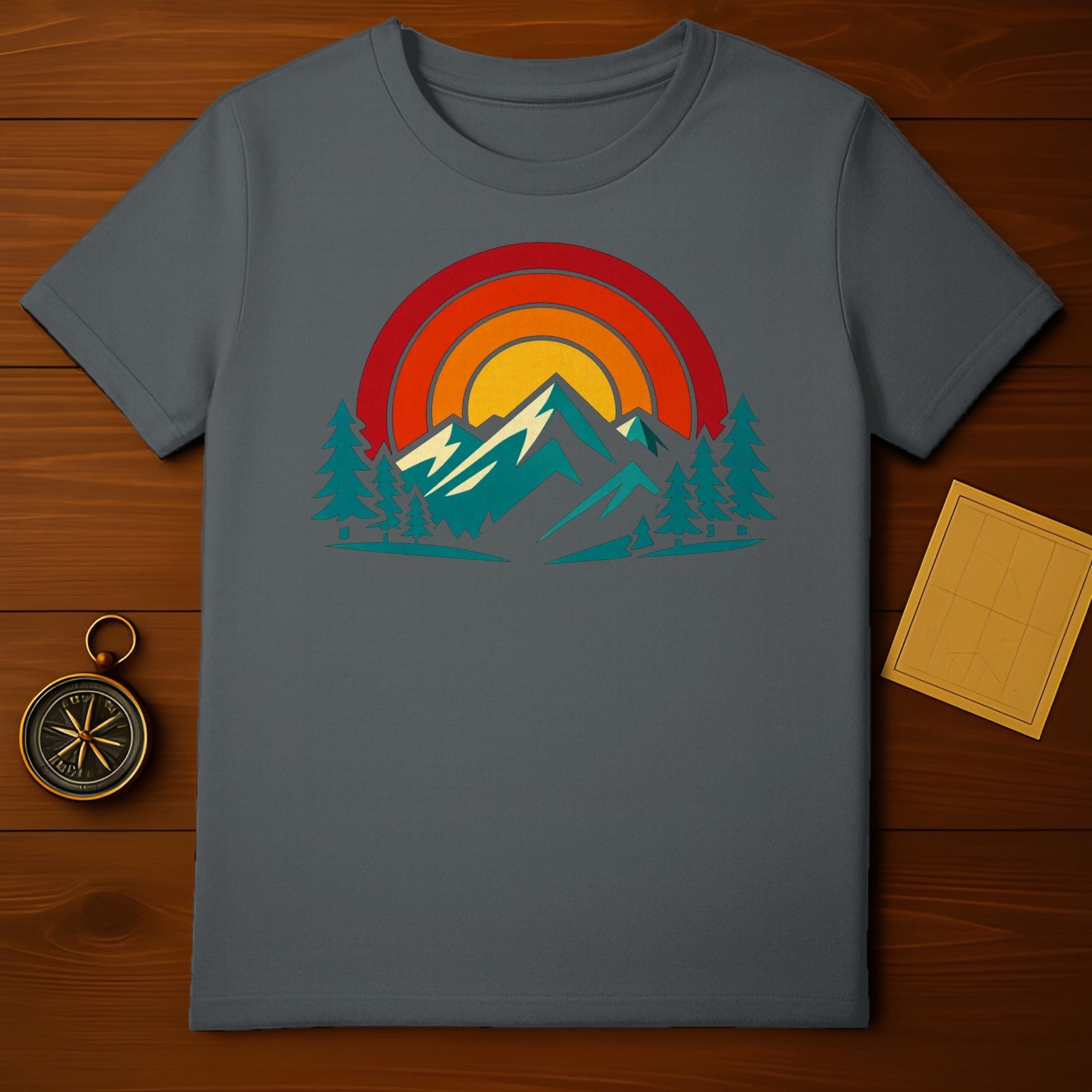 Retro Sunset Mountain Graphic T-Shirt for Outdoor Lovers