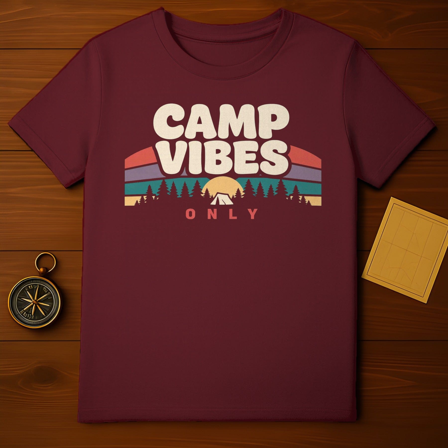 CAMP VIBES ONLY Retro Sunset Forest Graphic T-shirt product type